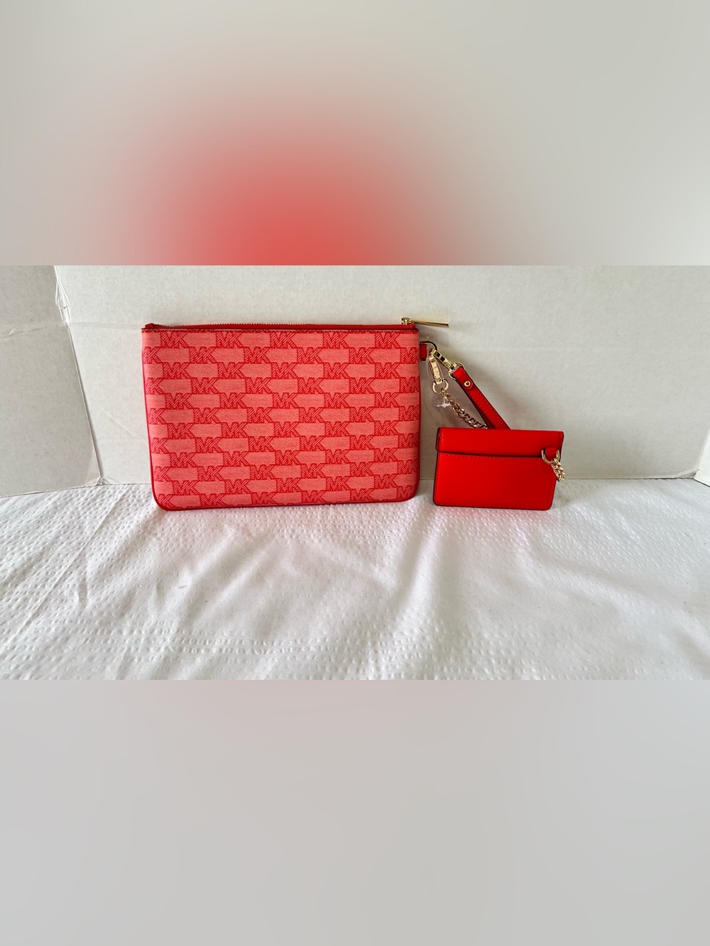 Michael Kors Red Logo Card Pouch Wristlet - Picture 2 of 8